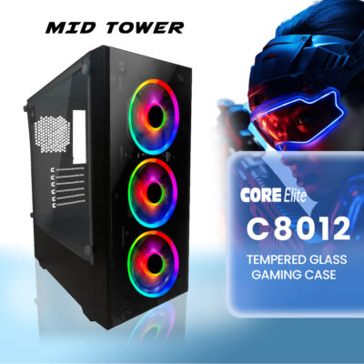 Core Elite C8012 Mid Tower Tempered Glass Black Gaming Case