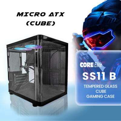 Core Elite SS11 Black Mini Tempered Glass Tower Cube Case
