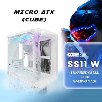Core Elite SS11 White Mini Tempered Glass Tower Cube Case